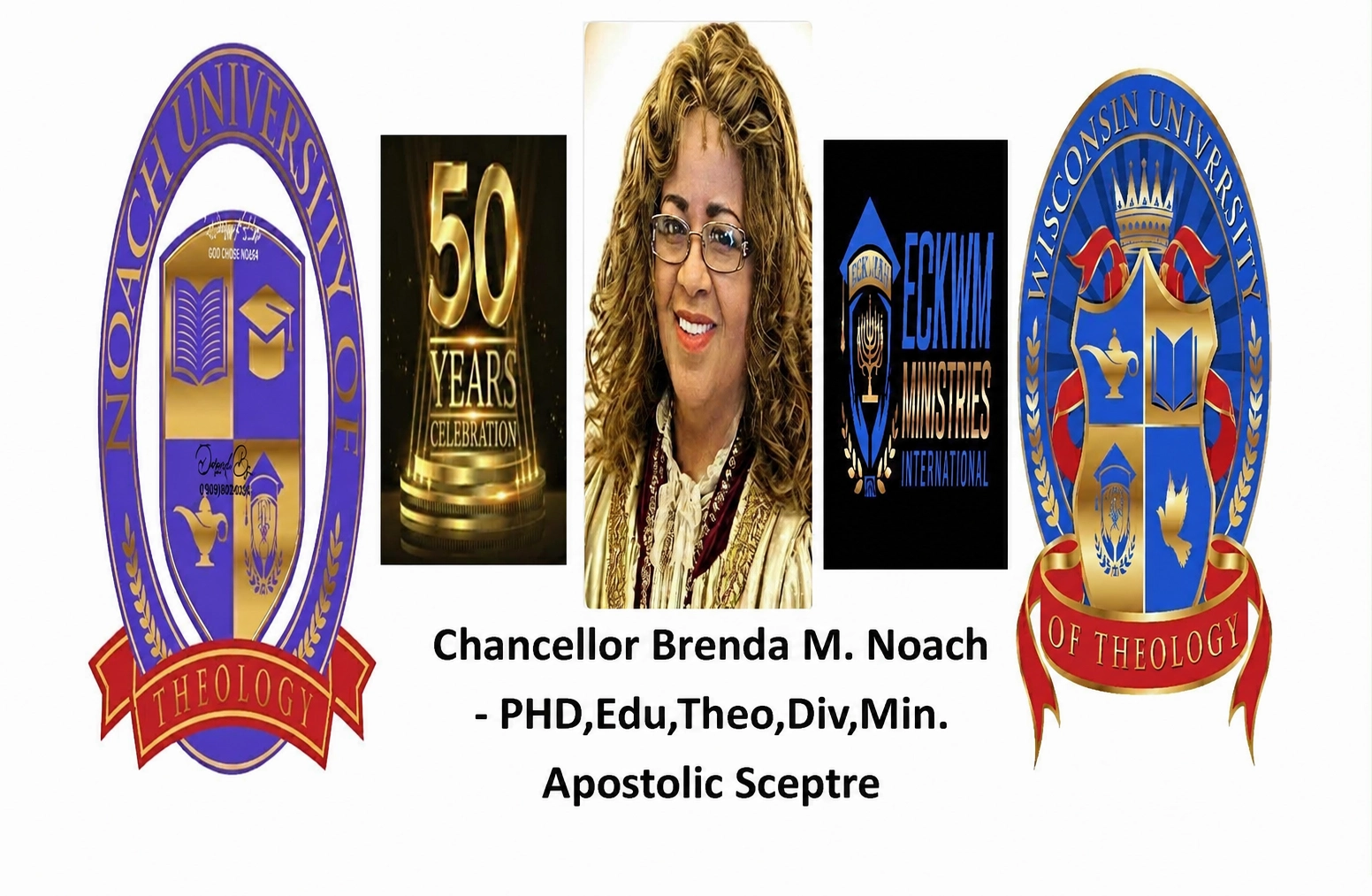 Chancellor Brenda M. Noach with university emblems